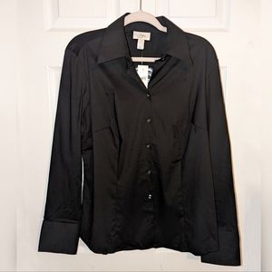 NWT Ann Taylor Loft black button down shirt size 14